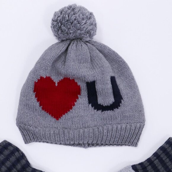 Baby Gap Hat & Gloves Mitten Set 6-12M Gray Red Heart - Picture 2 of 5